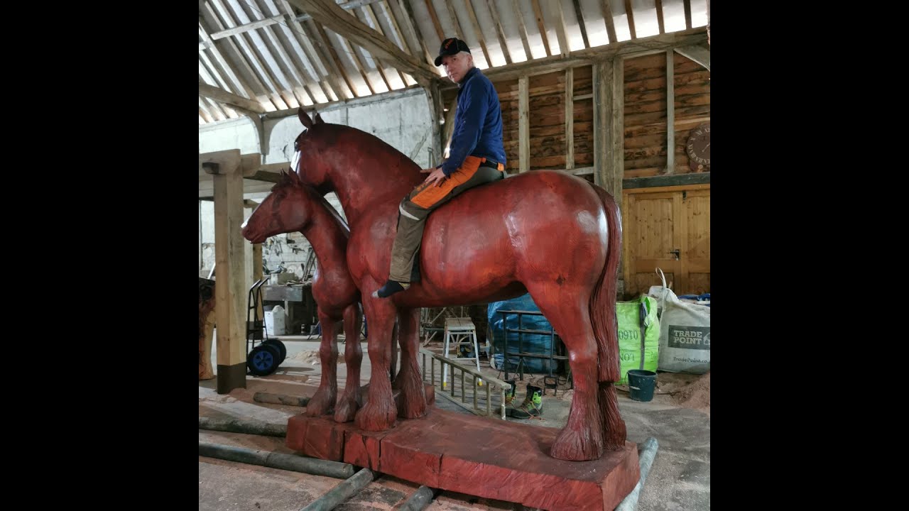 Clydesdale Horses Chainsaw Carving by Matt Darge