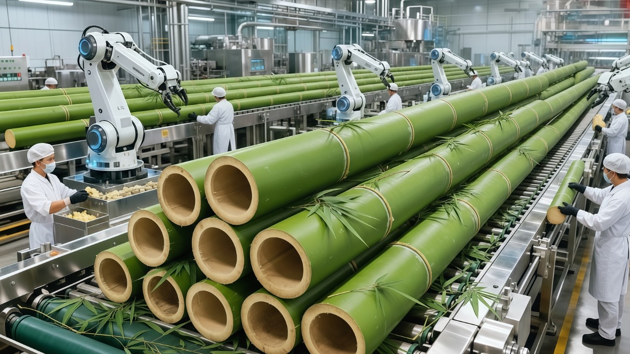 Inside the Bamboo Processing Factory | From Raw Bamboo to Sustainable Fiber Rolls