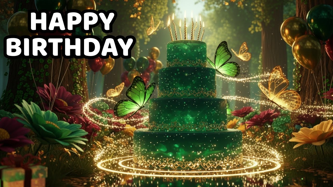 🎂 Happy Birthday – Magical Emerald-Green & Gold Butterfly Forest Cakes | Song💎