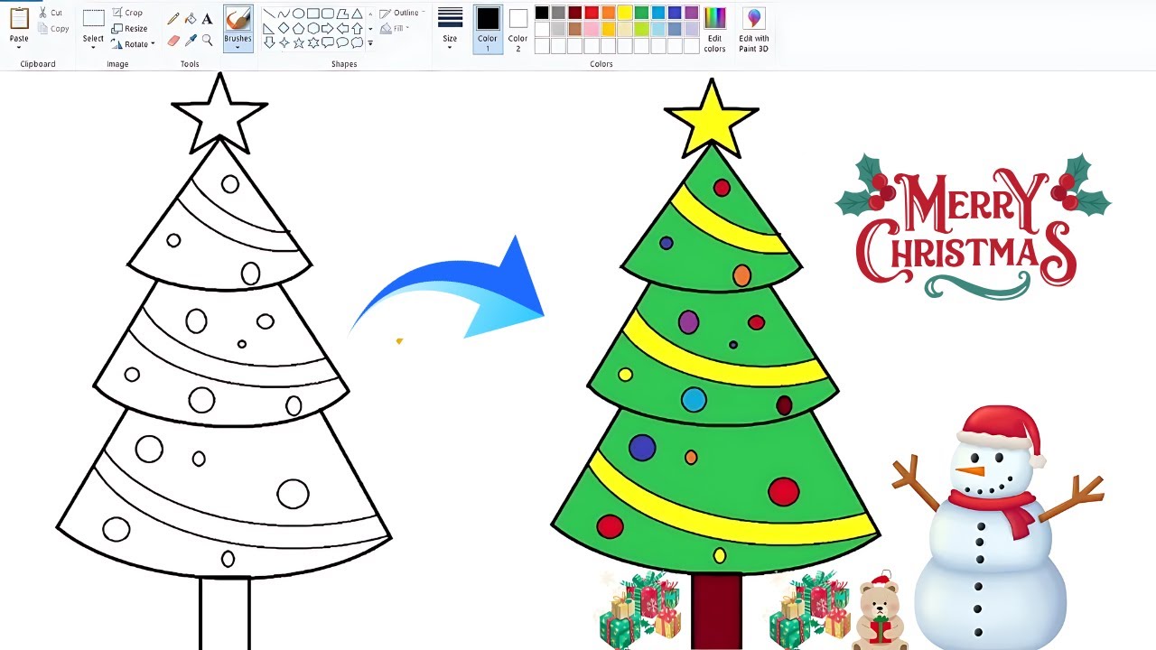 🔥 MS Paint मे क्रिसमस ट्री कैसे बनाए | 🎄 Easy Christmas tree in MS Paint.