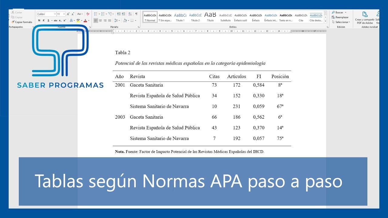 Word | Crear tablas seg&uacute;n normas APA paso a paso en Word. Normas APA 6ta (sexta) edici&oacute;n.