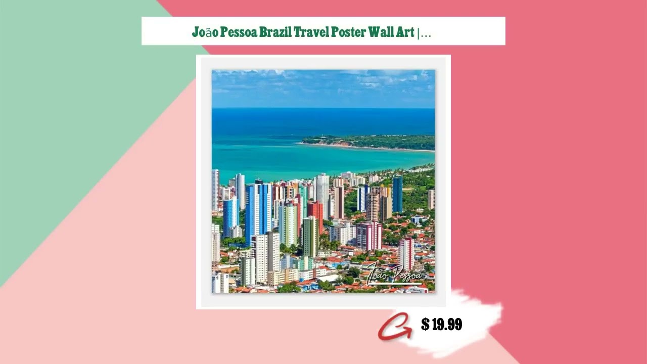 Jo&atilde;o Pessoa Brazil Travel Poster Wall Art | Jo&atilde;o Pessoa Coastline Home Decor | Jo&atilde;o Pessoa Cabo B...