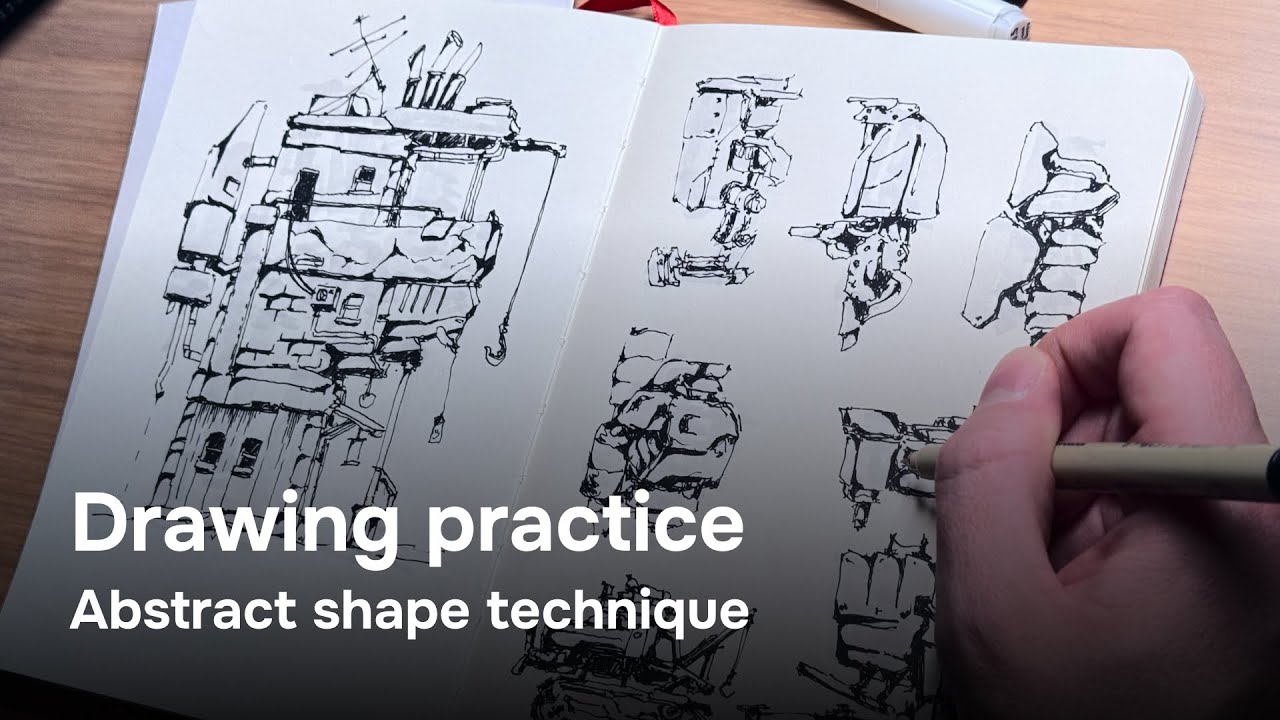 Drawing practice. Abstract shape technique