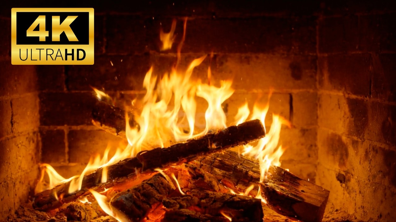 🔥4K Fireplace Ambience (24/7 NO Music). Fireplace with Calming Burning Logs and Crackling Fire Sound