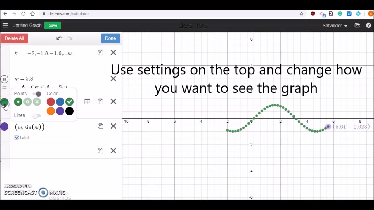 Desmos Tutorial 2 Using List and Slider and creating a trailing graph