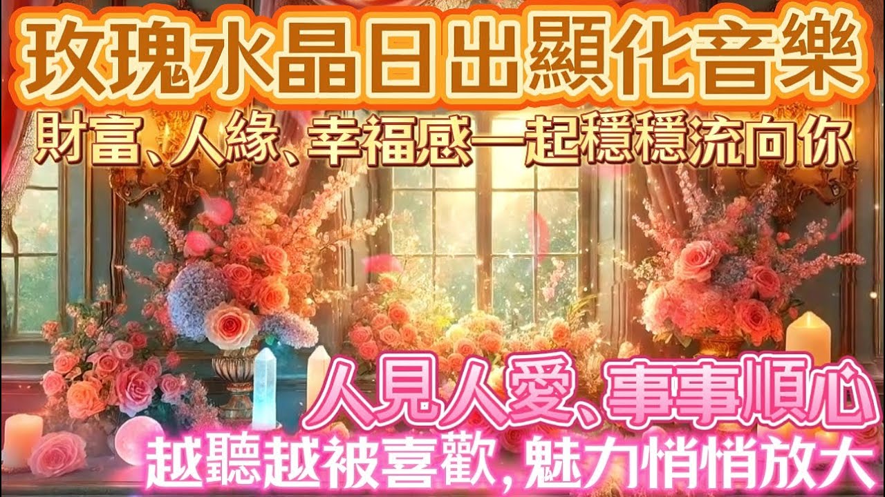 玫瑰水晶日出顯化音樂｜財富、人緣、幸福感一起穩穩流向你｜人見人愛、事事順心｜越聽越被喜歡，魅力悄悄放大｜吸引力法則調頻能量音樂