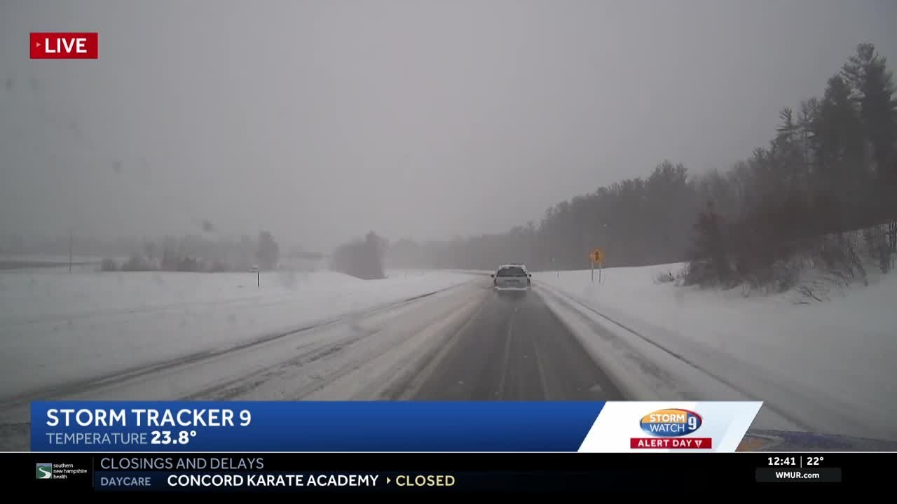 Blizzard-like conditions making for lower visibility, snowy roads in southern New Hampshire