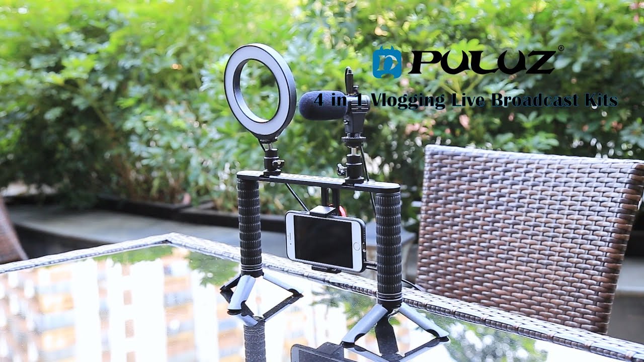 PULUZ 4 in 1 Broadcast Selfie Light Smartphone Video Rig Handle Stabilizer Aluminum Bracket Kits