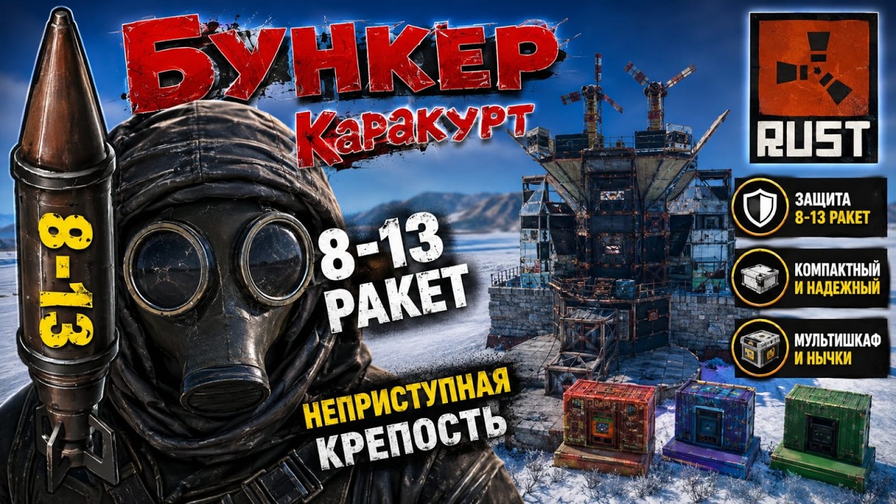 Rust: Бункер №2 каракурт с защитой 8-13 ракет в игре Раст