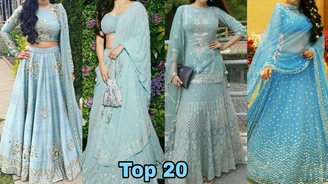 Top 20 #2021#Blue #Sky Blue​ #Lehenga​ Choli Designs|Light Blue Lehenga Designs/With Crop Top/Blouse