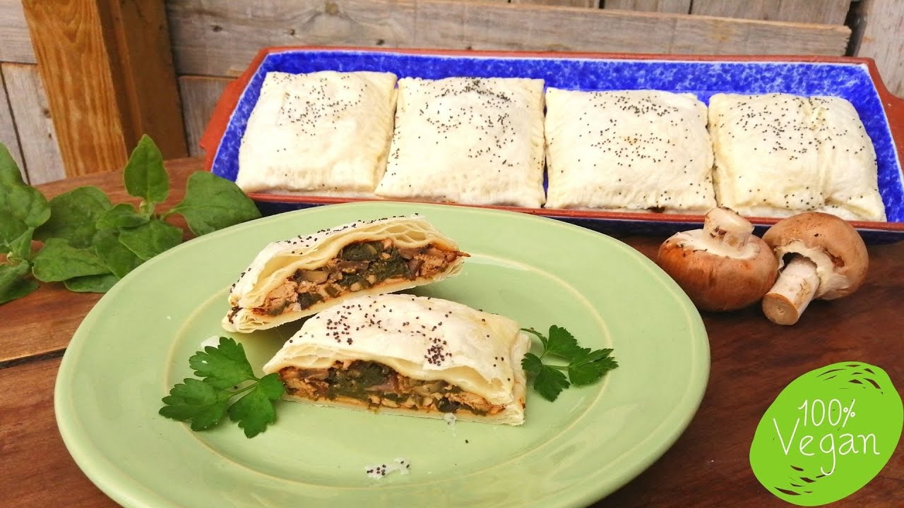 Folhados de espinafres tofu e cogumelos