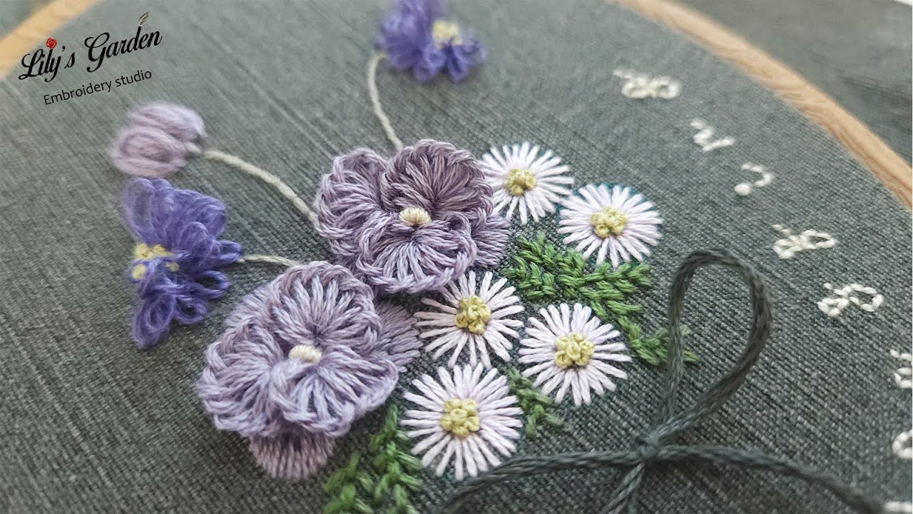 Eng sub [릴리스가든 프랑스자수] 보라색 꽃다발 flower embroidery 꽃자수