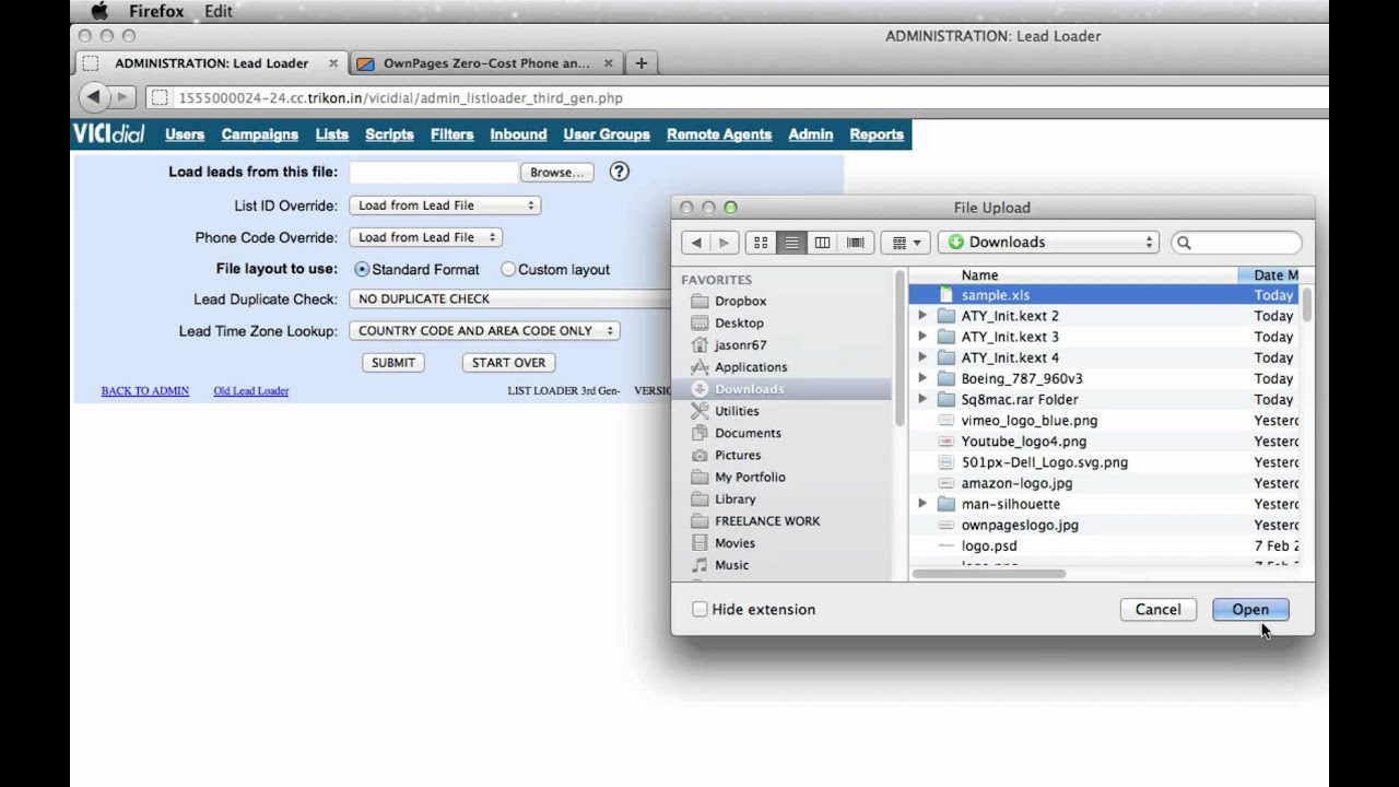 Uploading leads into OwnPages Vicidial Predictive Dialer