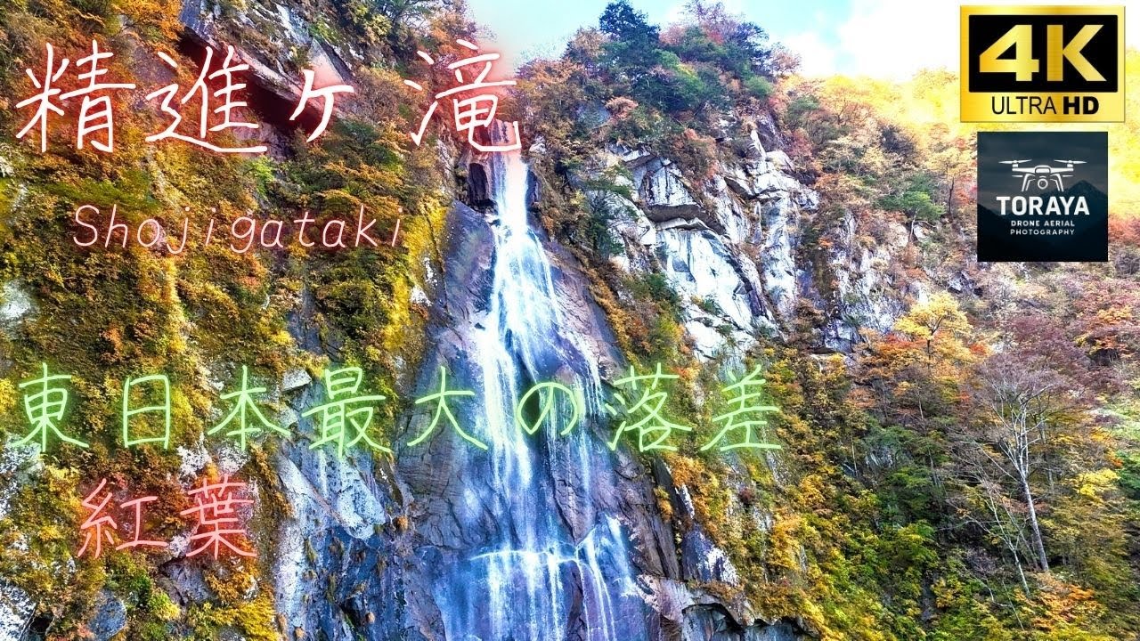 精進ヶ滝　ドローン空撮【4K】東日本最大落差の滝と紅葉　#石空川
