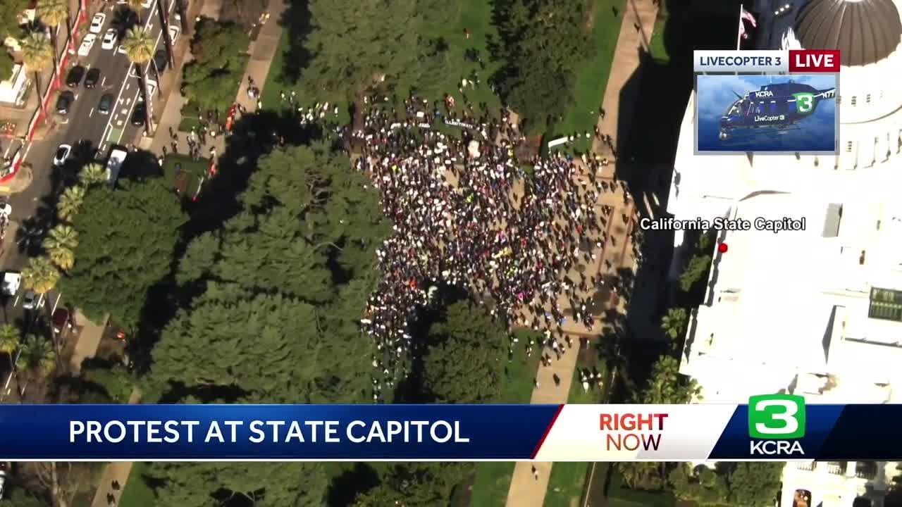 Hundreds protest President Donald Trump's policies at California Capitol