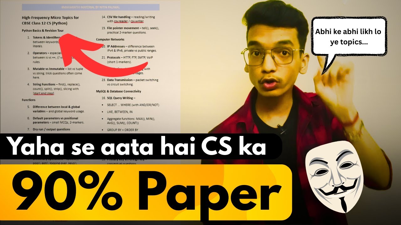 Important Topics of Computer Science Class 12 (2026 Boards) | 90% Paper from This📌