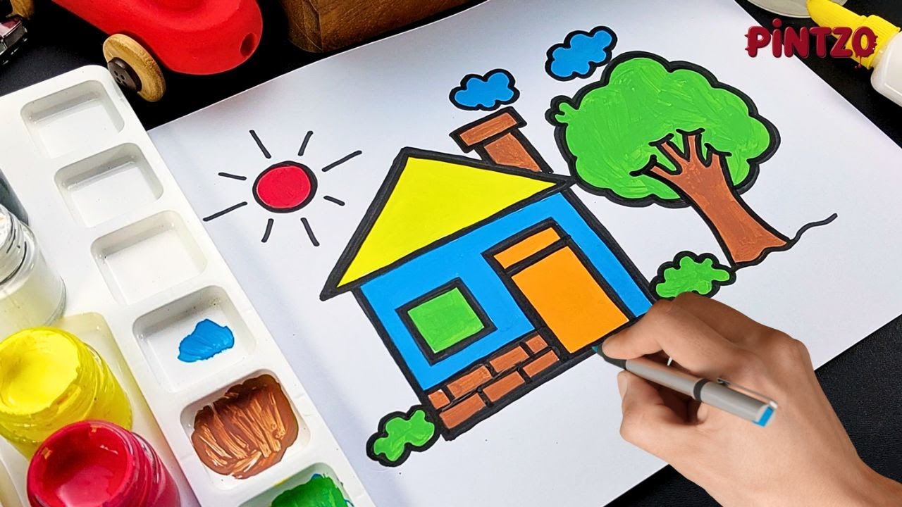 Ide Menggambar dan Mewarnai Rumah Untuk Anak - TUTORIAL MUDAH MENGGAMBAR- Drawing and Coloring