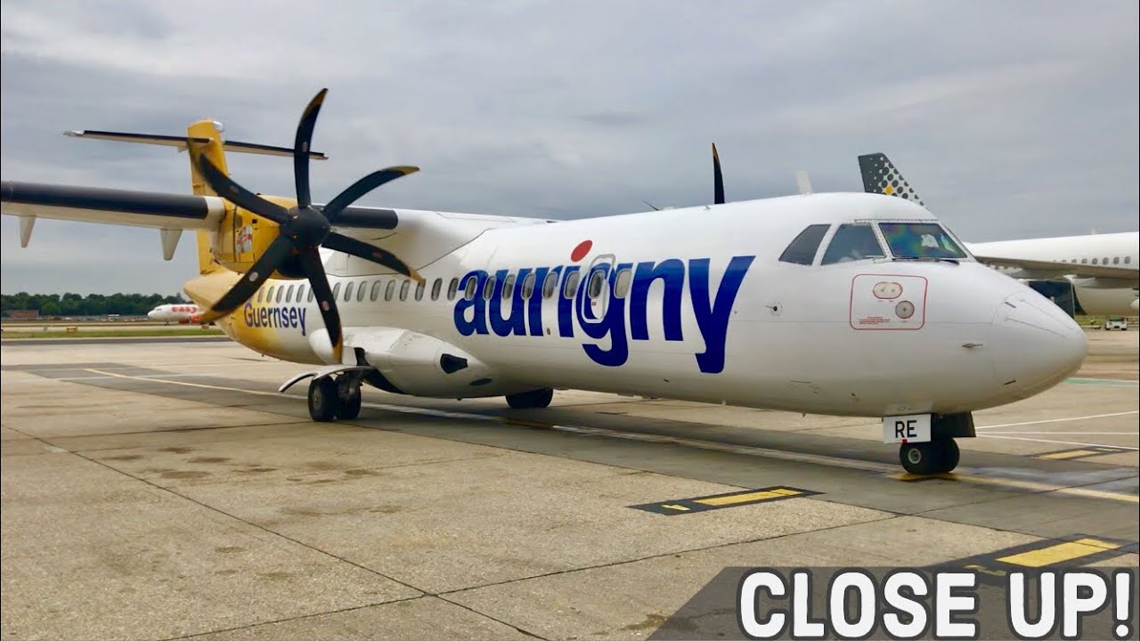Aurigny ATR 72-500 CLOSE UP Taxi and Engine Shut Down at Gatwick Airport!