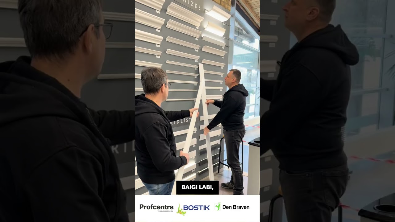 Divu būvniecības materiālu speciālistu no Profcentra saruna par grīdas līstēm un to pielīmēšanu