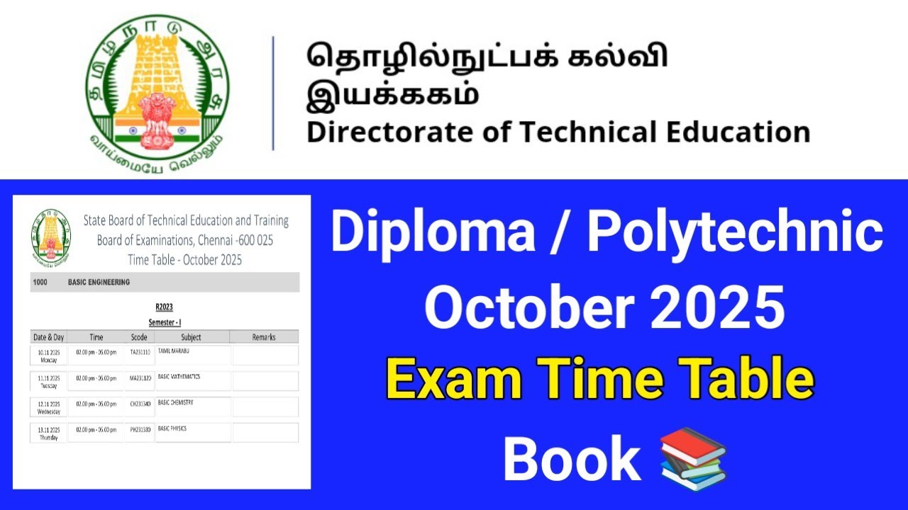 Diploma Exam Time Table October 2025 Pdf Download | Polytechnic Exam Date | Diploma Exam Date 2025