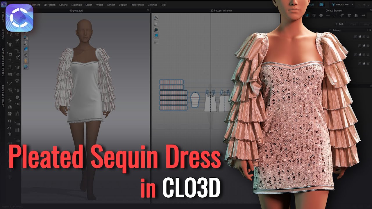 How to Make Pleated Sequin Dress in CLO3D
