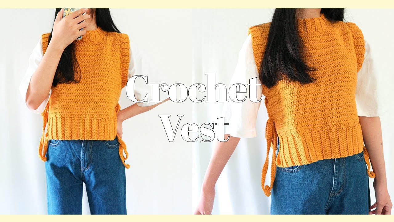Crochet Vest| Hướng dẫn móc áo gile cổ tròn phối cột dây ở eo cực xinh xắn| Vyvascrochet