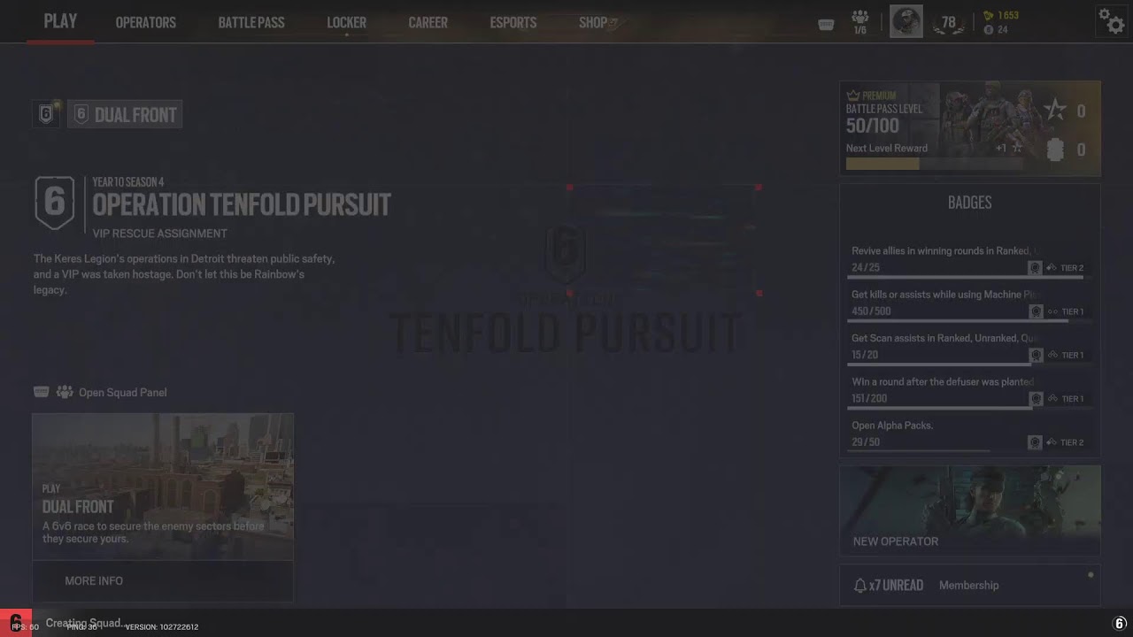 Playing seige  and trying to get 9k renown