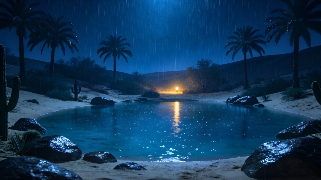 Soothing Night Rain in the Desert Oasis | Sleep