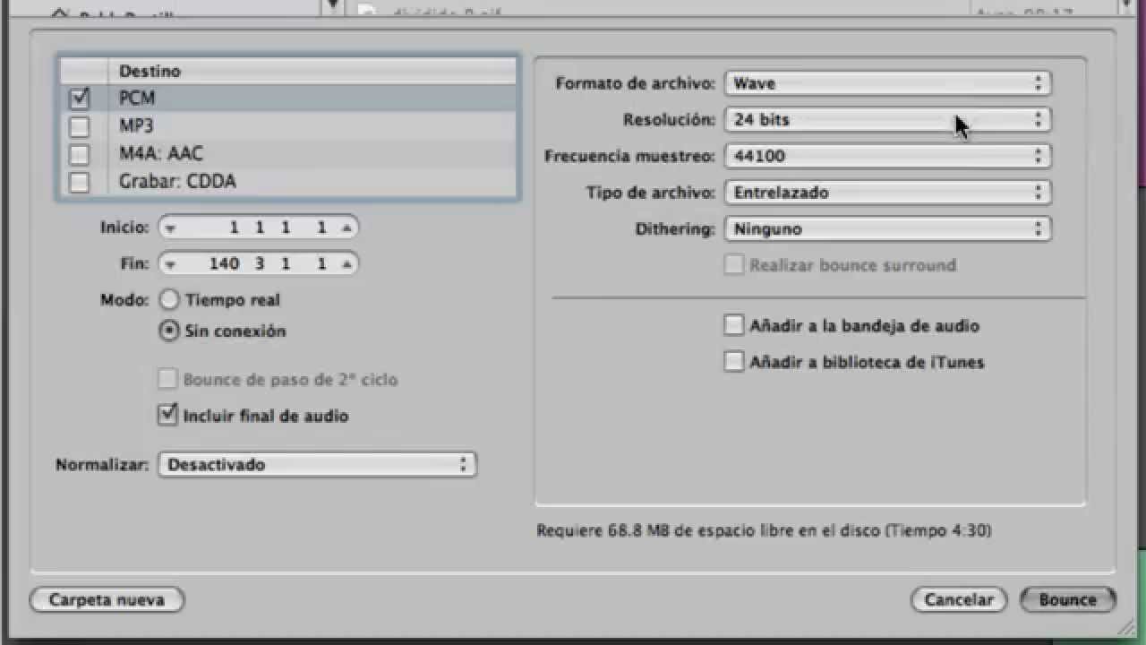 Cómo Exportar Audio en wav aiff o mp3 desde Logic Pro