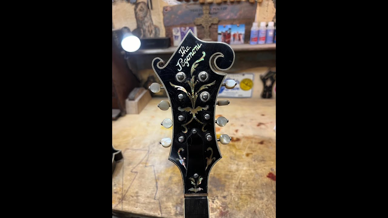 Doyle Lawson's Paganini #30 head block rebuild and neck reset by Jonathan McClanahan