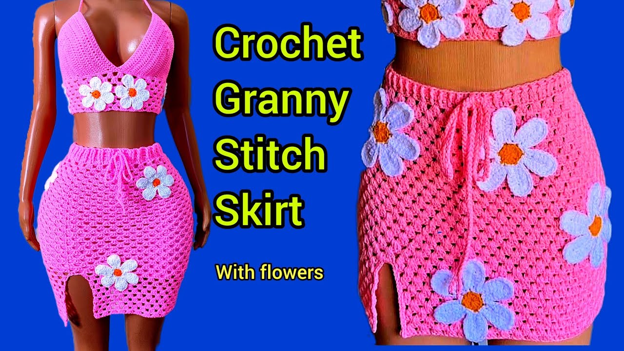 Crochet Granny Stitch Skirt Tutorial/How To Crochet  Simple Skirt with flowers,💥beginner friendly