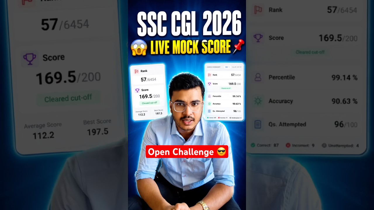SSC CGL 2026 Tier-1 📌 LIVE MOCK TEST SCORE 😱 Ft. @dumraontv