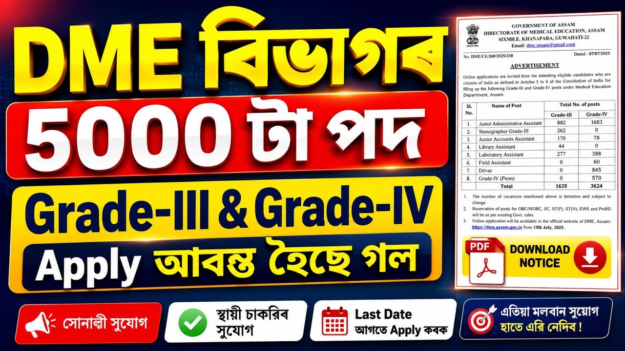 DME বিভাগৰ চাকৰি - Dme new vacancy 2026 | DME new recruitment 2026 | Job's in Assam | Assam jobs | 