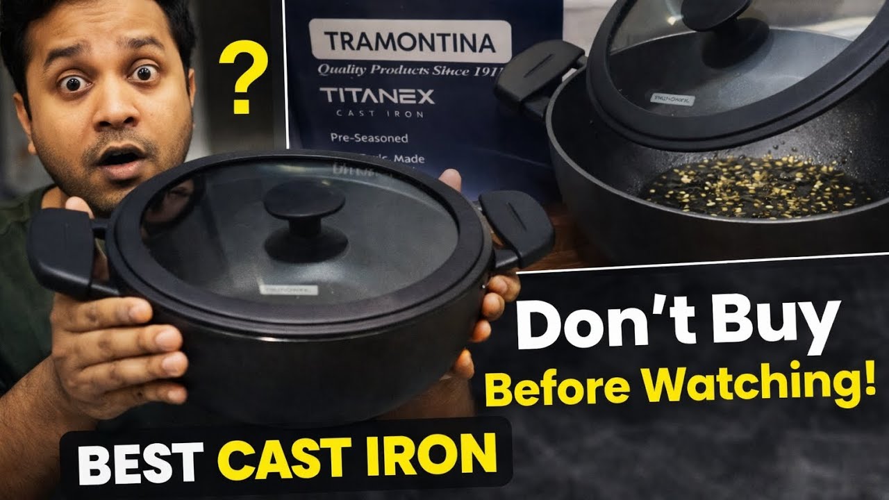 Tramontina Titanex Deep Kadai Unboxing & First Look | Cast Iron 24cm 3.7L Review + Demo