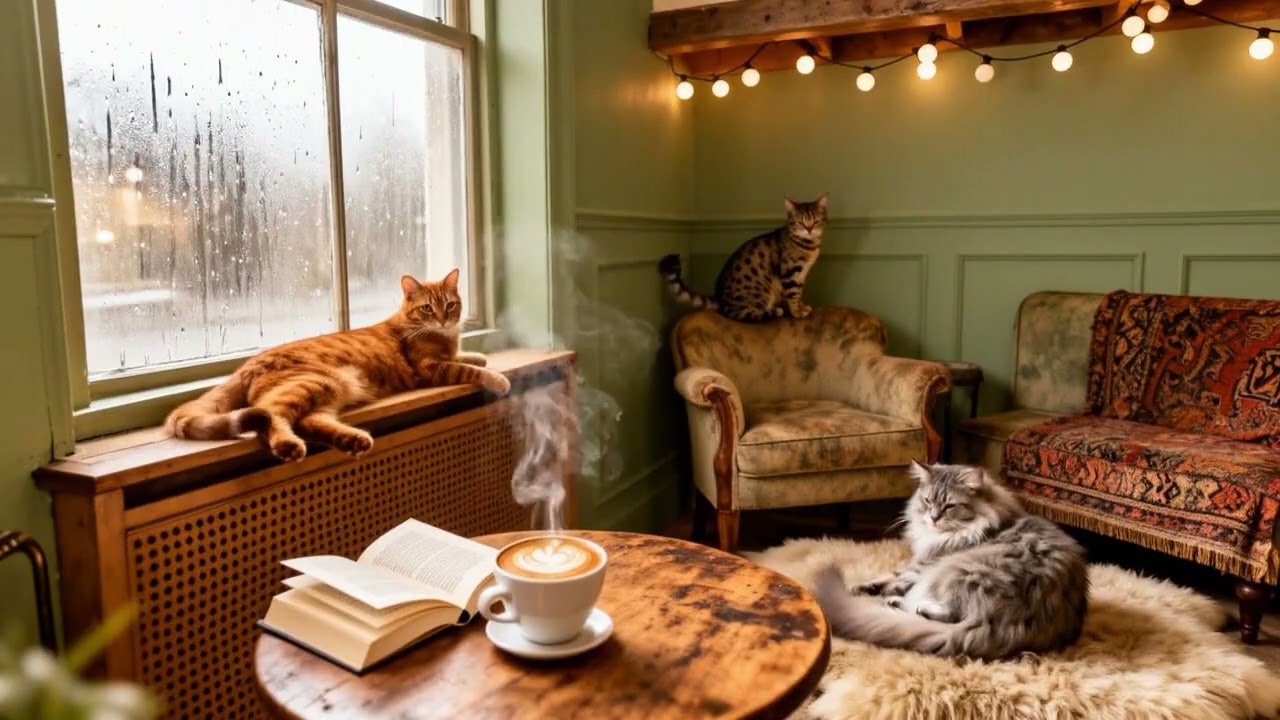 Cozy Rainy Day Cafe Jazz | Lo-Fi Rhodes Piano for Cats & Relaxing