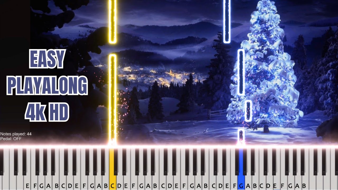 Silent Night🎄Christmas Song - Piano Playalong Easy 4K HD Tutorial (+Notes)