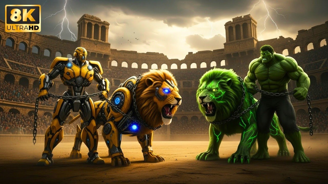 Bumblebee’s Lion vs Hulk’s Lion ⚔️ | Epic AI Battle Arena Showdown!