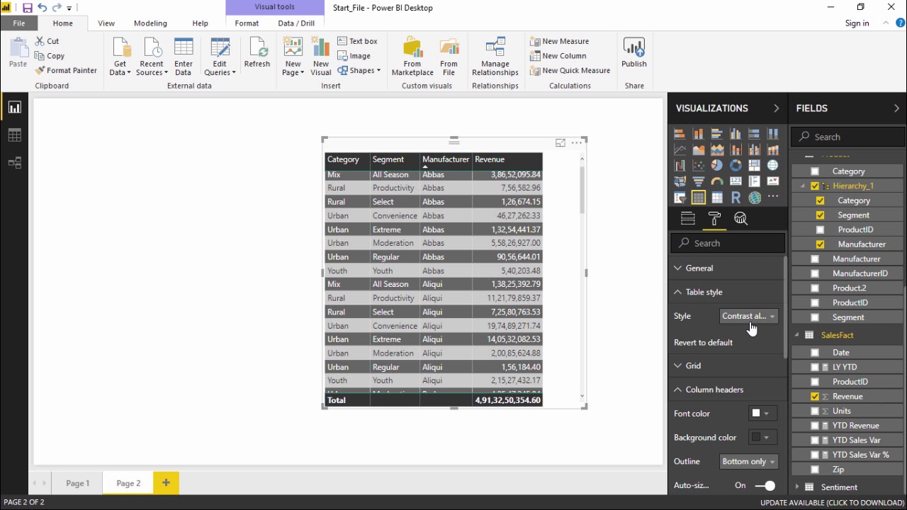 Power BI - Table styles