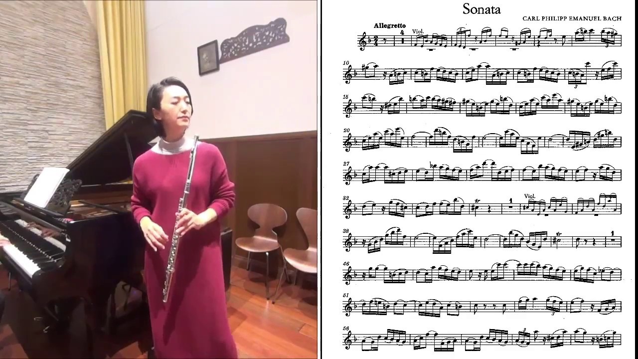 【enjoy FLUTE-KARAOKE! with score】C.P.E.Bach Trio dmoll 1mov. (only Violin part)