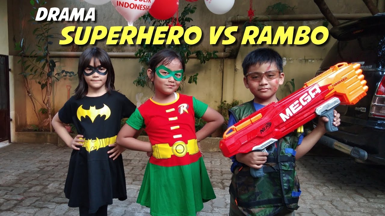 Drama Superhero Lucu : Robin Girl & Bat Girl VS Rambo
