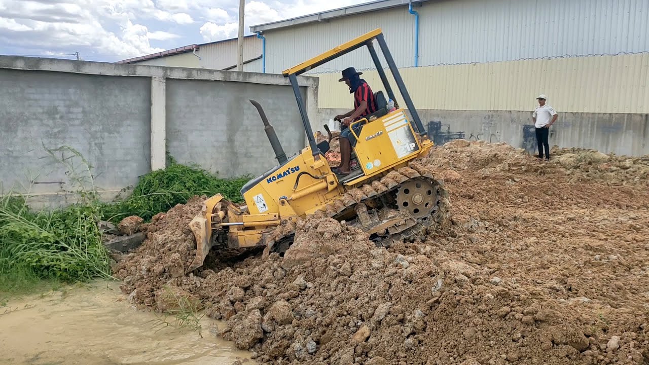 Dangerous Bulldozer Komatsu D21P Failure Working Pushing Filling Land Moving Dirt Mud