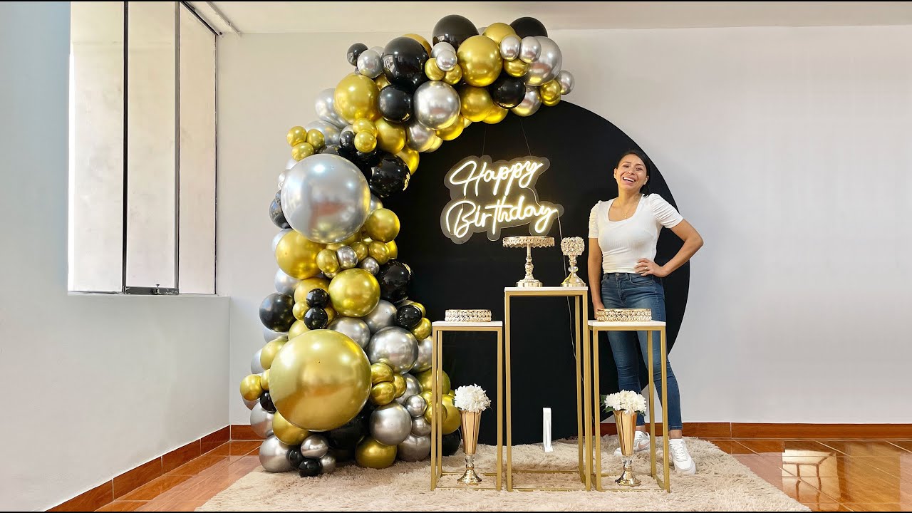 Como hacer un Arco de Globos - Con fondo circular negro - Decoracion cumpleaños