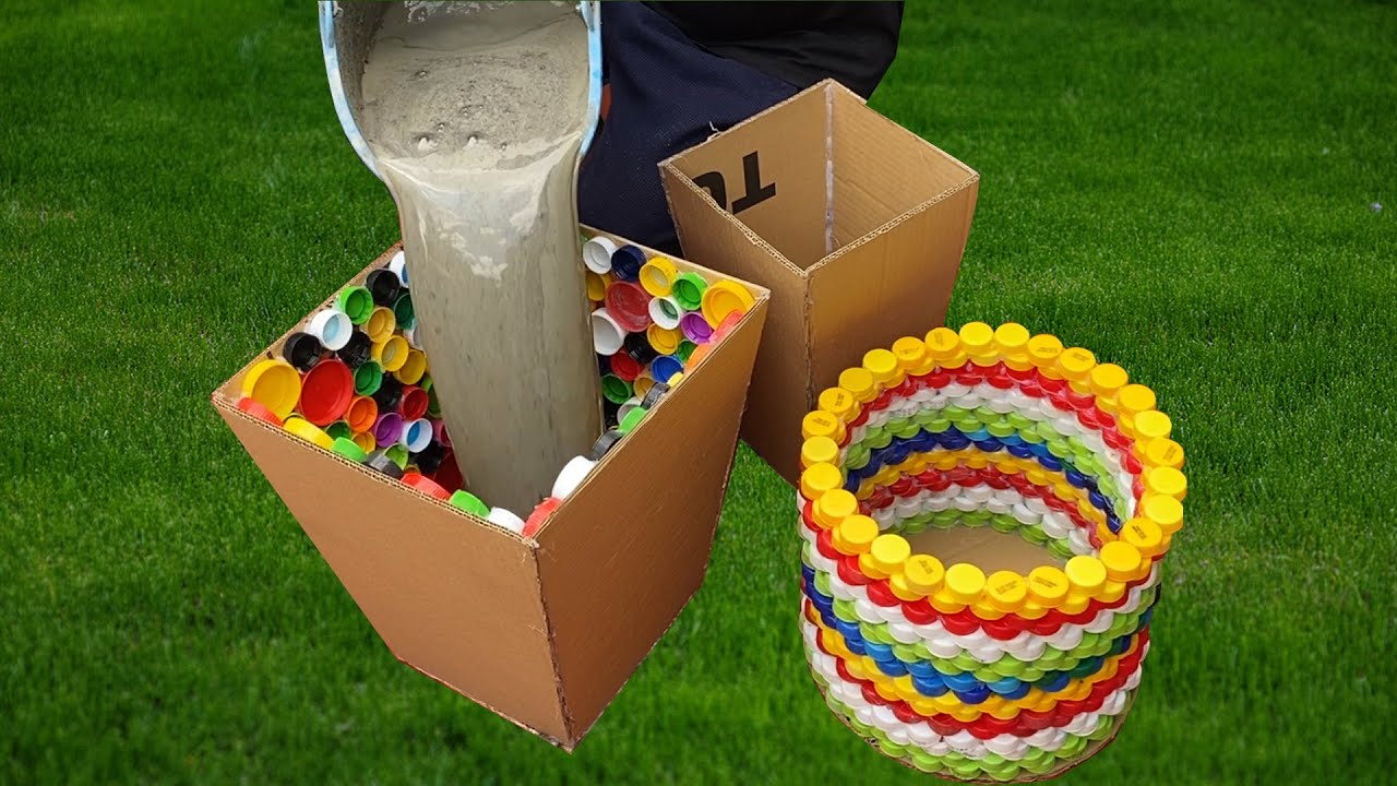 AMAZING GARDEN DECORATIONS / DIY unique pots from plastic bottle caps / Garden bottle cap ideas