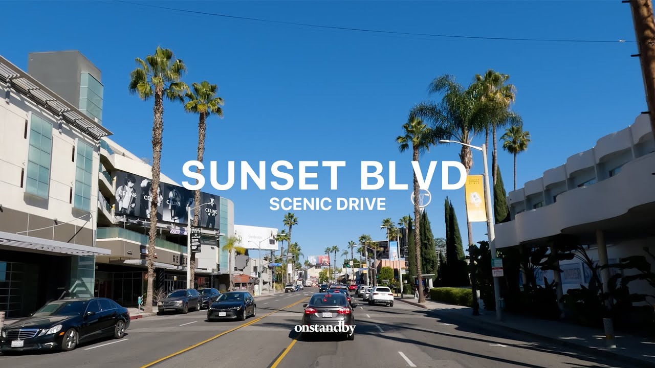 Sunset Blvd to Hollywood Los Angeles California Scenic Drive 4K