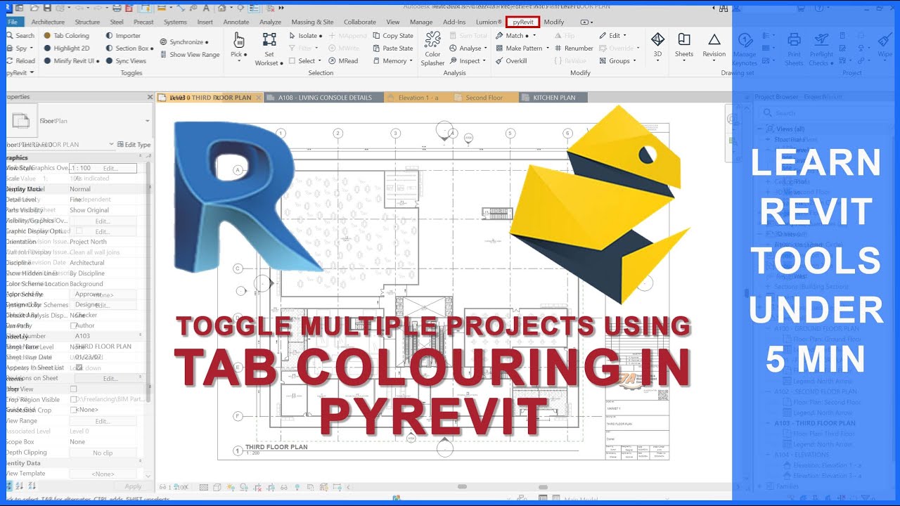 Multiple Project Working Made Easy in Revit | pyRevit Tab Coloring