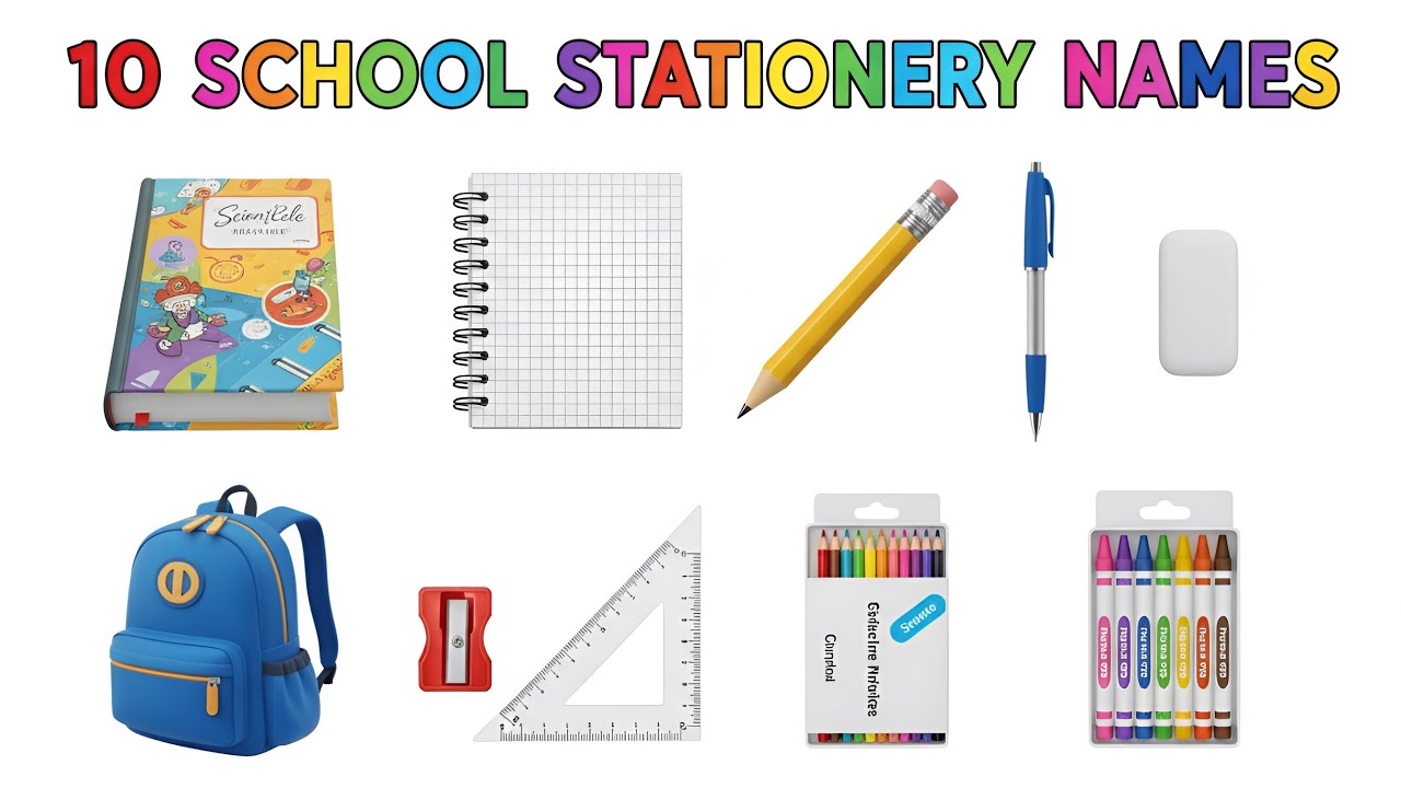 10 School Stationery Names | स्कूल की चीज़ें सीखो बच्चों के लिए