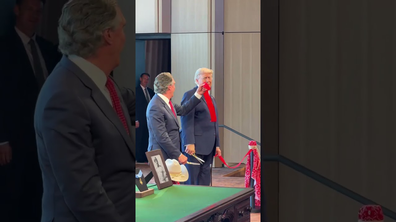President Trump cuts the ribbon to officially open the Theodore Roosevelt Library in North Dakota