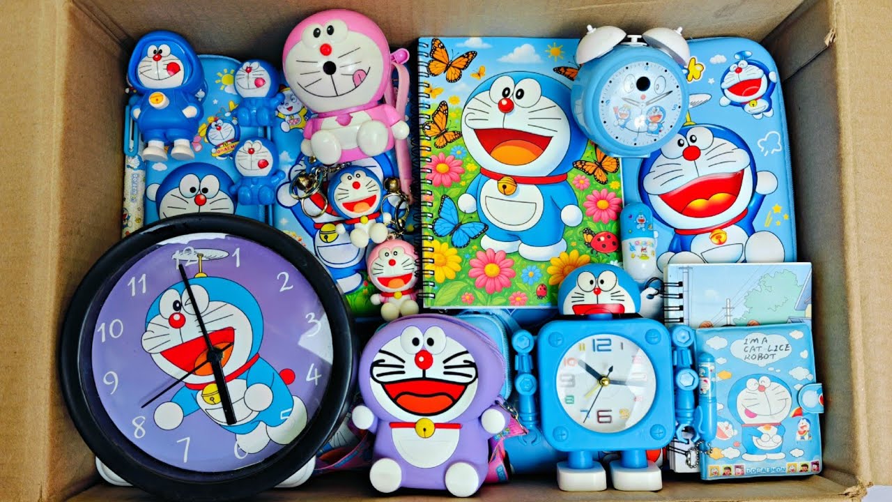Unboxing Doraemon Toys & Stationery, Lamp Pencil Box, Stationery Pouch, Alarm Clock, Jumbo Sharpener
