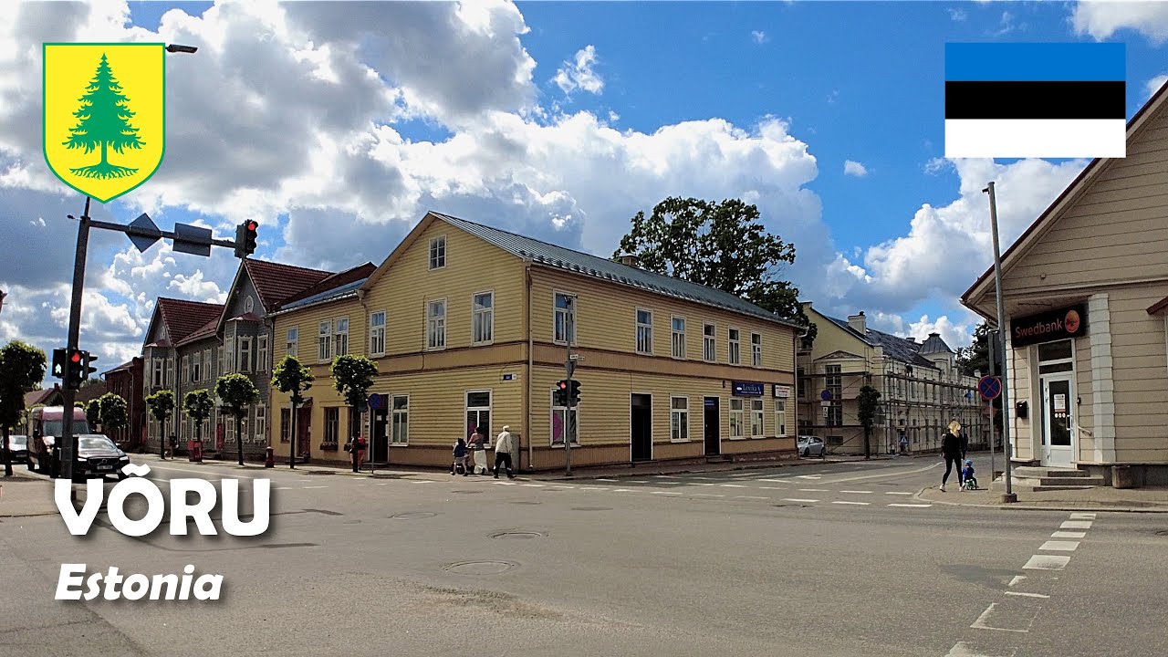 Võru, Estonia. Walk in the city. 4K