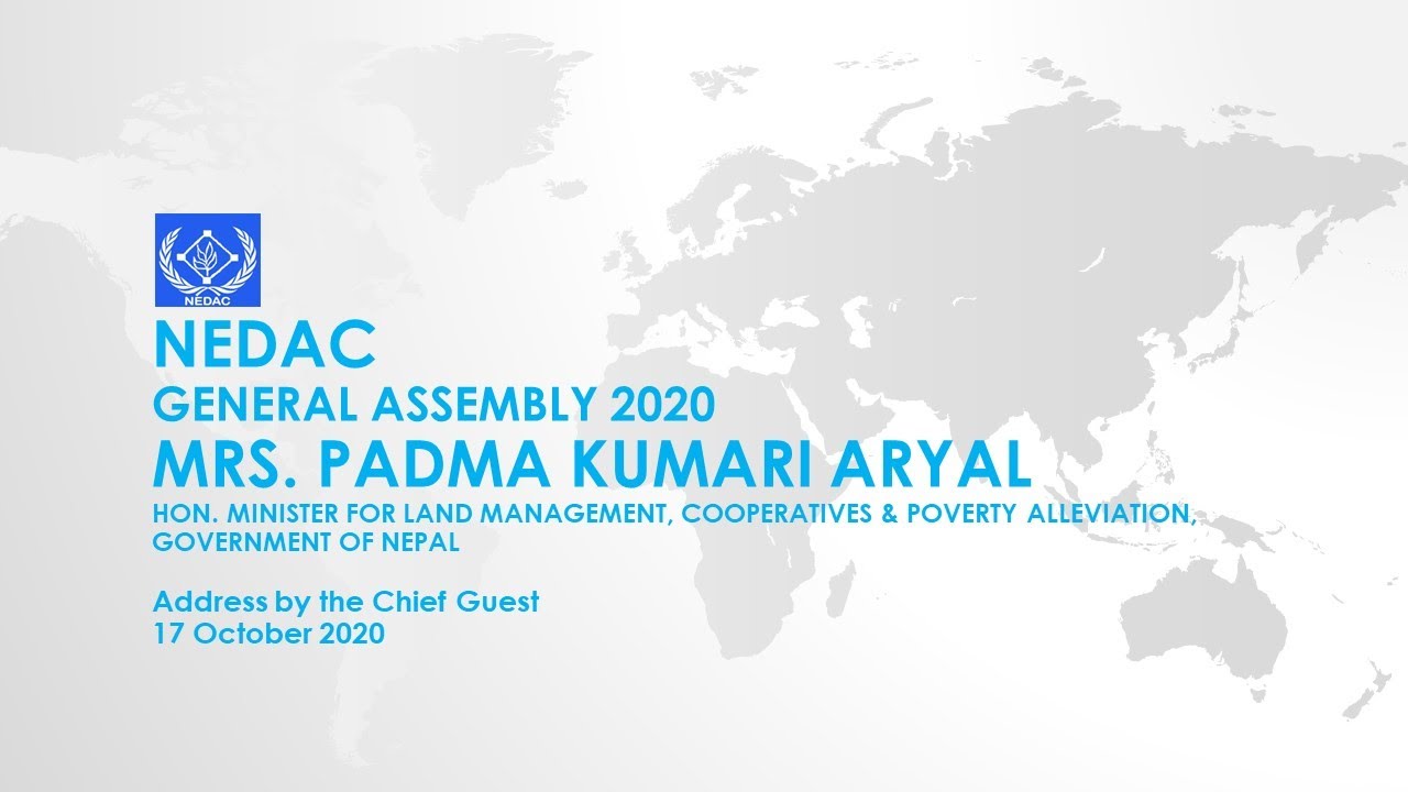 Mrs Padma Kumari Aryal Cooperation Minister Nepal address at General Assembly of NEDAC October 2020